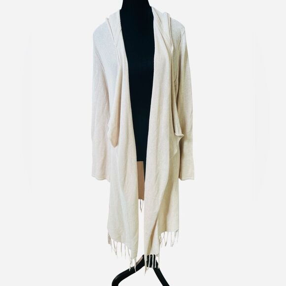 Caroline Grace Cashmere & Cotton Long Cardigan Sz Medium Cream Lightweight Knit - Picture 1 of 7
